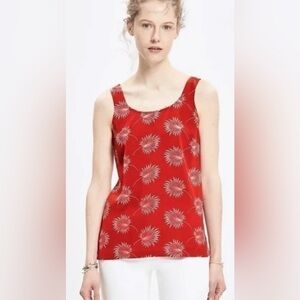 Madewell Lookout Bow-Back Silk Tank Blouse in Palm Flowers-Red-Size Small-Boho